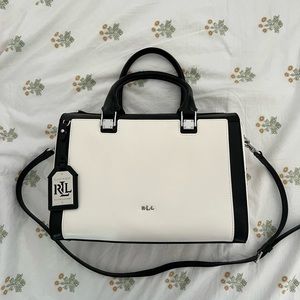 Black and White Leather Ralph Lauren satchel purse